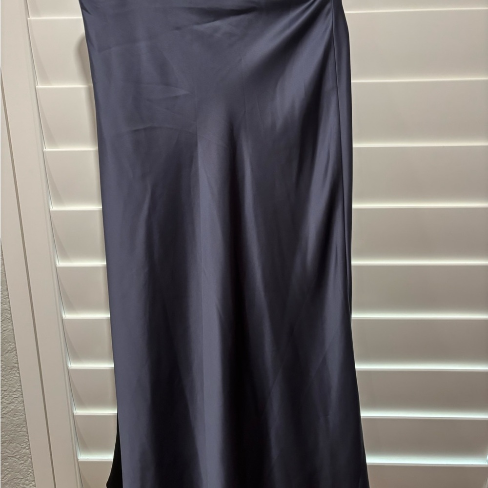Zara Satin Maxi Skirt in Slate Blue